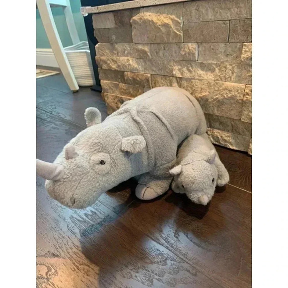 Adventure Planet Birth of Life Rhino‎ & Baby Grey Plush-B12 - Picture 1 of 5